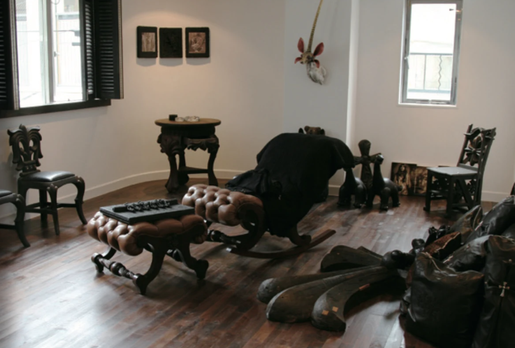 The atelier interior with hand-crafted furniture